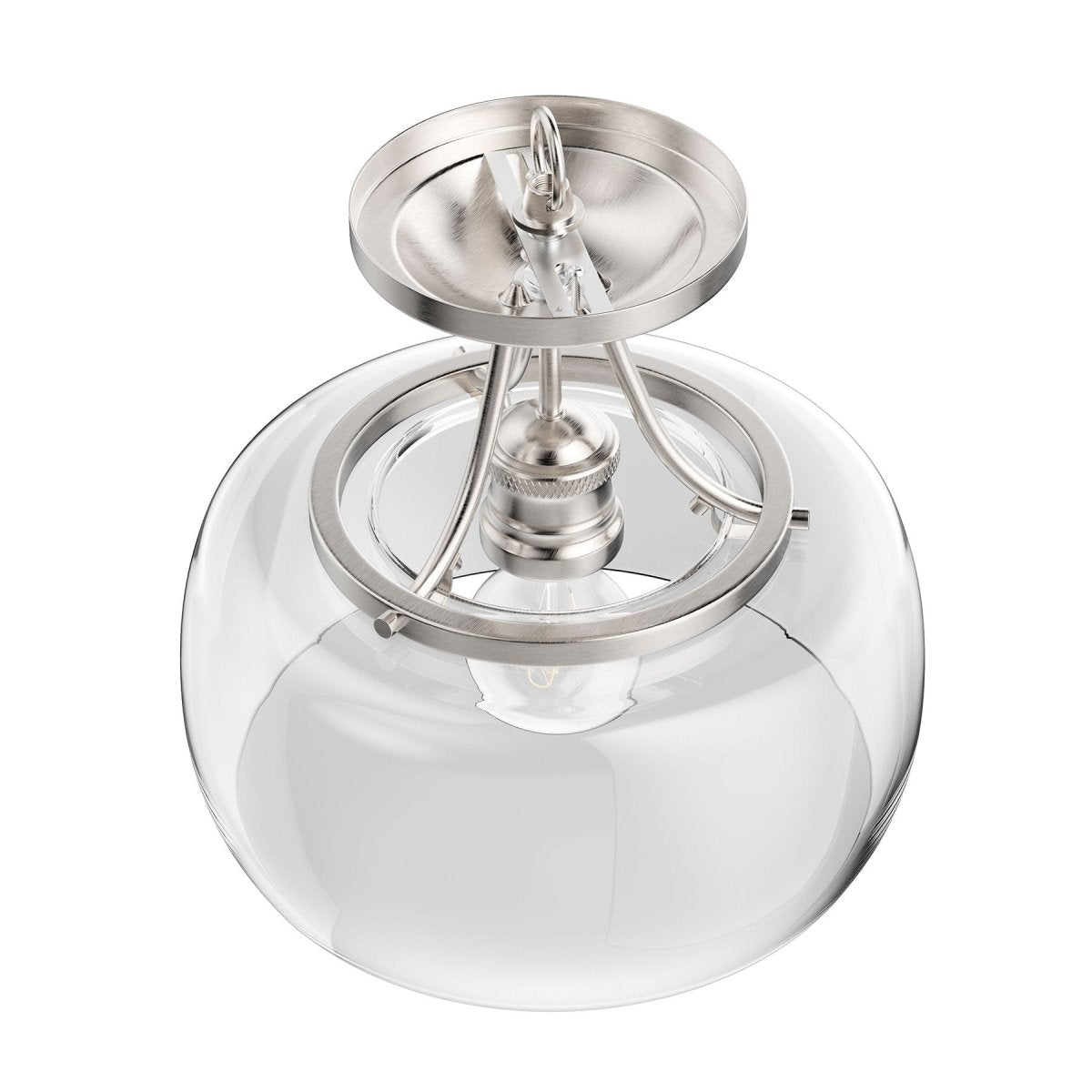 1 - Light Clear Glass Semi Flush Mount Light, Brushed Nickel Ceiling Light, E26 Base, UL Listed for Damp Location, 3 Years Warranty - LEDMyPlace