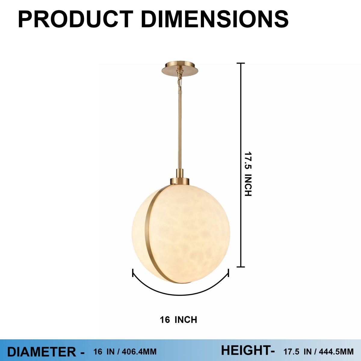 1 Light Mini Pendant Brass finish Hardware with Faux Alabaster, Pendant Lighting, E26 Base - 16”D x 17.5“H - LEDMyPlace