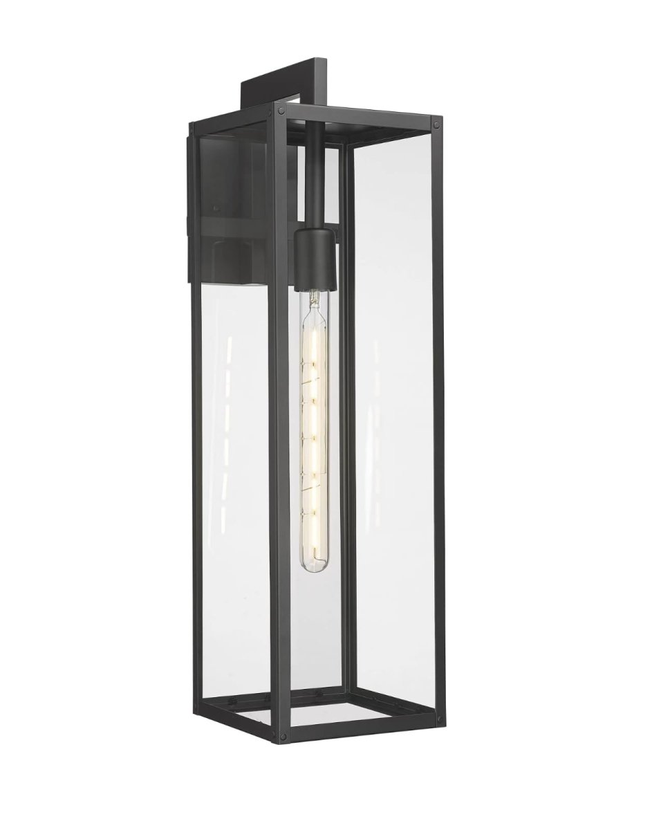 1 - Light, Outdoor Wall Light, E26 Socket 1X60W, Matte Black, 25" H x 7" W. Extends 10" from the wall, Clear Glass Panels - LEDMyPlace