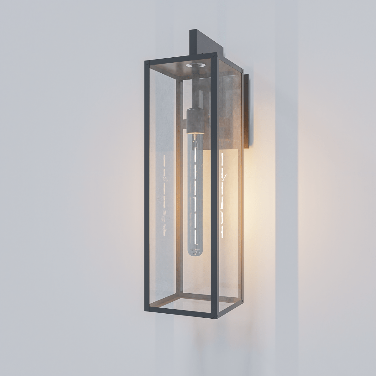 1 - Light, Outdoor Wall Light, E26 Socket 1X60W, Matte Black, 25" H x 7" W. Extends 10" from the wall, Clear Glass Panels - LEDMyPlace