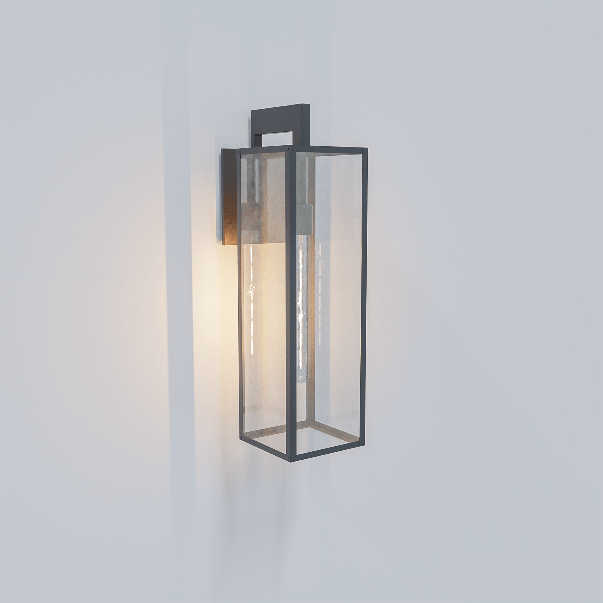 1 - Light, Outdoor Wall Light, E26 Socket 1X60W, Matte Black, 25" H x 7" W. Extends 10" from the wall, Clear Glass Panels - LEDMyPlace
