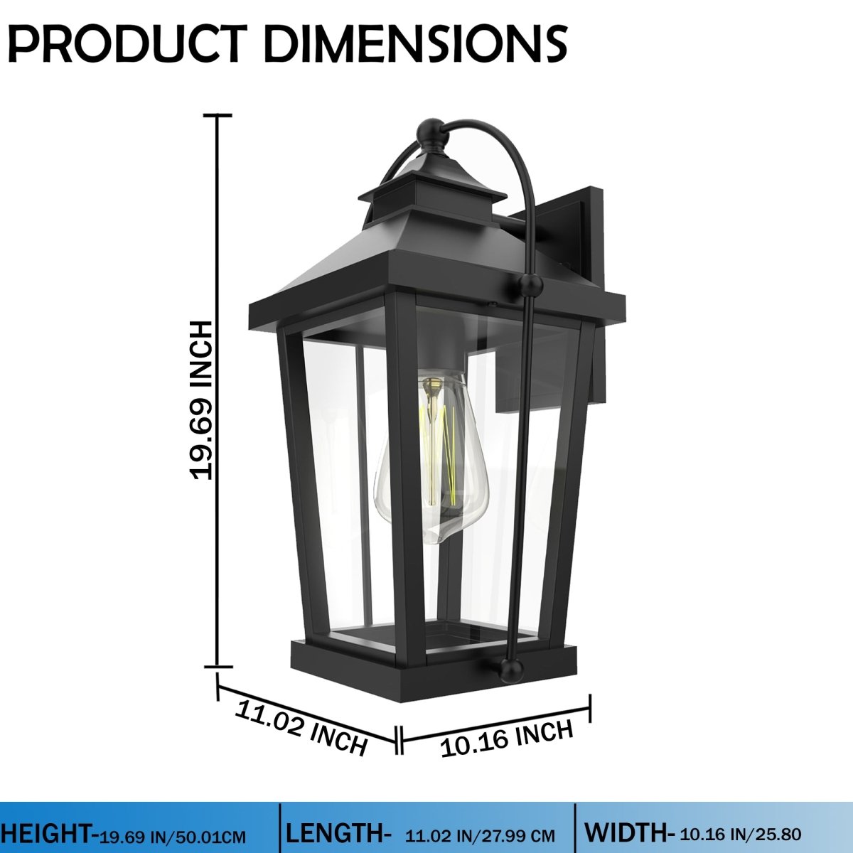 1 - Light, Outdoor Wall Mount Light In Traditional Style, Outdoor Wall Sconce - 11.02"L x 10.16"W x 19.69"H - LEDMyPlace