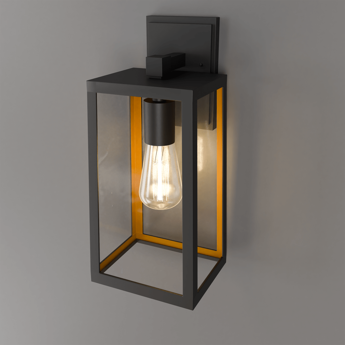 1 - Light, Wall Mount Light with Clear Glass, Black, Wall Lamp for Outside House - 14.6"L x 15.5"W x 35"H - LEDMyPlace