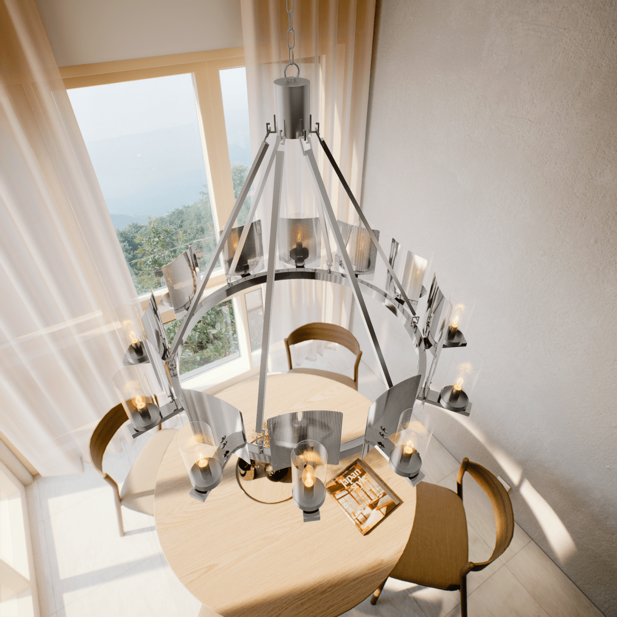 12 - Light Ring Chandelier Ceiling Light in Chrome Finish with Clear Glass, Diam 50" Height 39", 120V, Bulb Type B10, Socket Type E12, Max wattage Per Socket 60W - LEDMyPlace