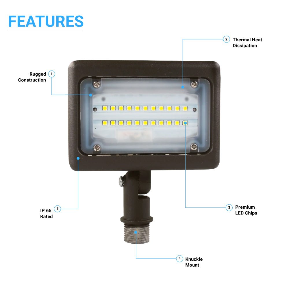 15W Outdoor LED Flood Security Lights, 5700K, 1730LM, IP65 Waterproof Landscape Lighting, Knuckle Mount, Bronze, Outdoor Garden Area Security Floodlight - LEDMyPlace