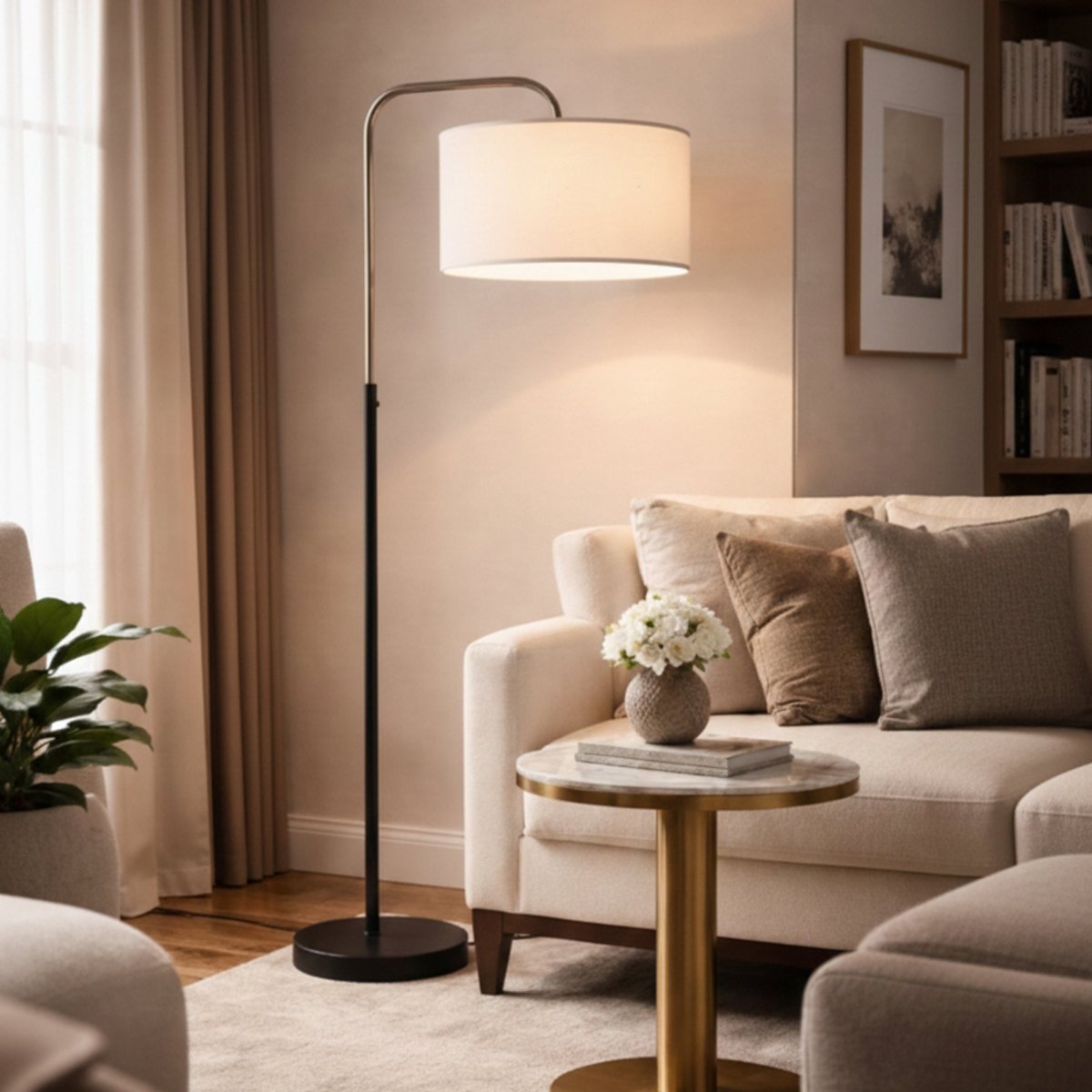 15″W x 60″H Floor Lamp with White Linen Shade – Black or Brushed Nickel Finish - 2 Pack - LEDMyPlace