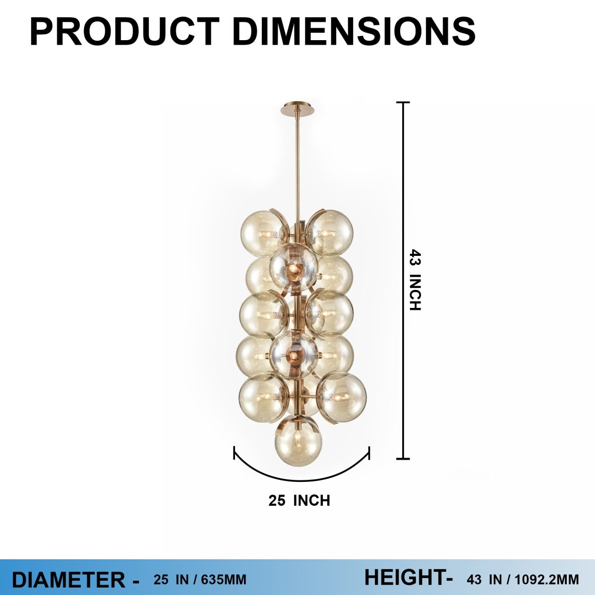 16 - Light Modern Glass Ball Bubble Chandelier New Brass Finish Hardware with Mercury Glass, E12 Base - 25” D x 43“H - LEDMyPlace