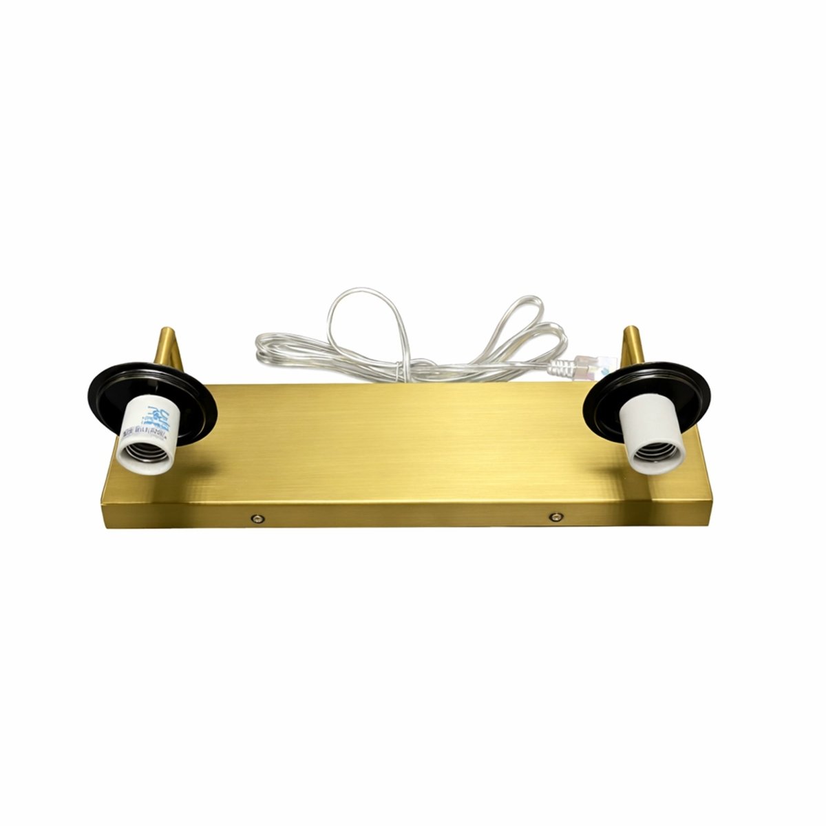 18″W x 10″H x 8″E Burnished Brass Double Wall Sconce with Dual Frosted White Acrylic Shades and 2×E26 Rocker - Switch Lights - 2 Pack - LEDMyPlace