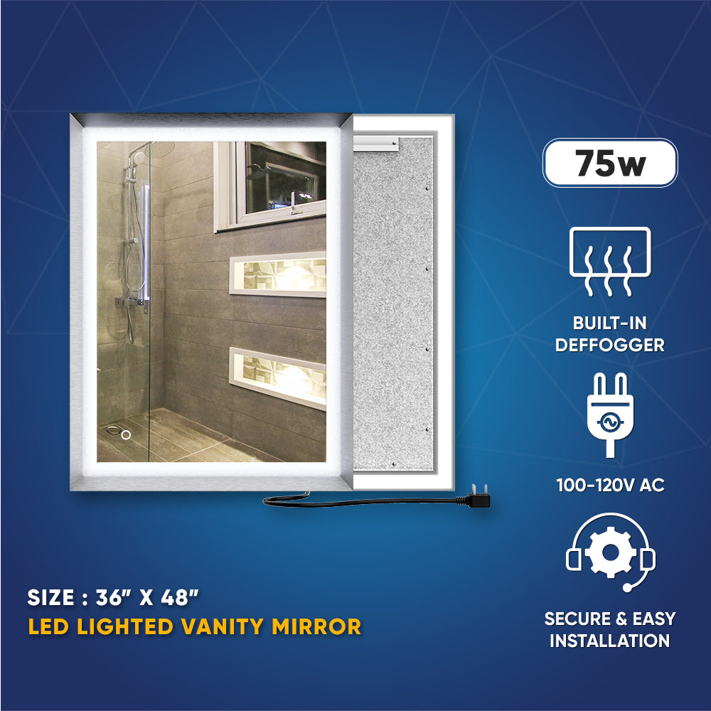 Frontlit/Backlit LED Lighted Bathroom Vanity Mirror with Frame, Anti-Fog, Touch Button, CRI 90+, Adjustable CCT & Memory, Magnum Style