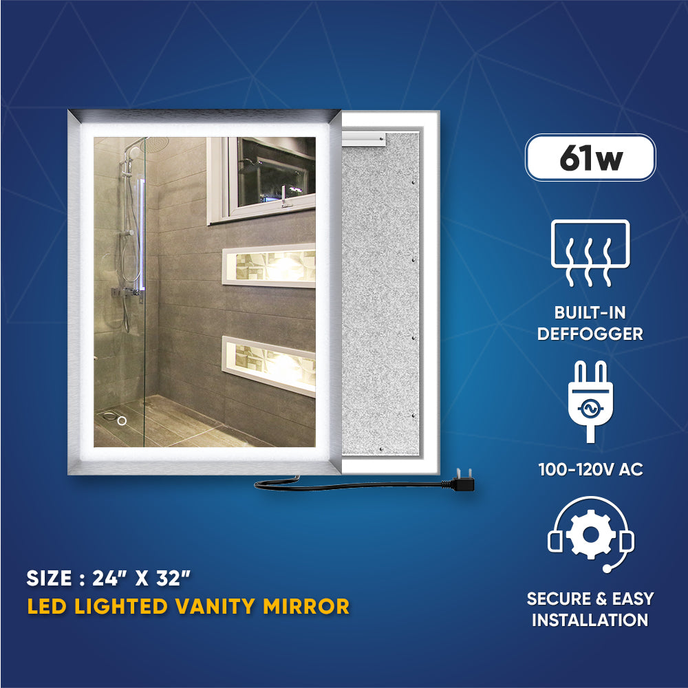 Frontlit/Backlit LED Lighted Bathroom Vanity Mirror with Frame, Anti-Fog, Touch Button, CRI 90+, Adjustable CCT & Memory, Magnum Style