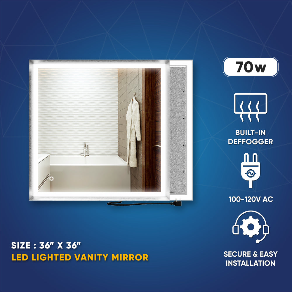 Frontlit/Backlit LED Lighted Bathroom Vanity Mirror with Frame, Anti-Fog, Touch Button, CRI 90+, Adjustable CCT & Memory, Magnum Style