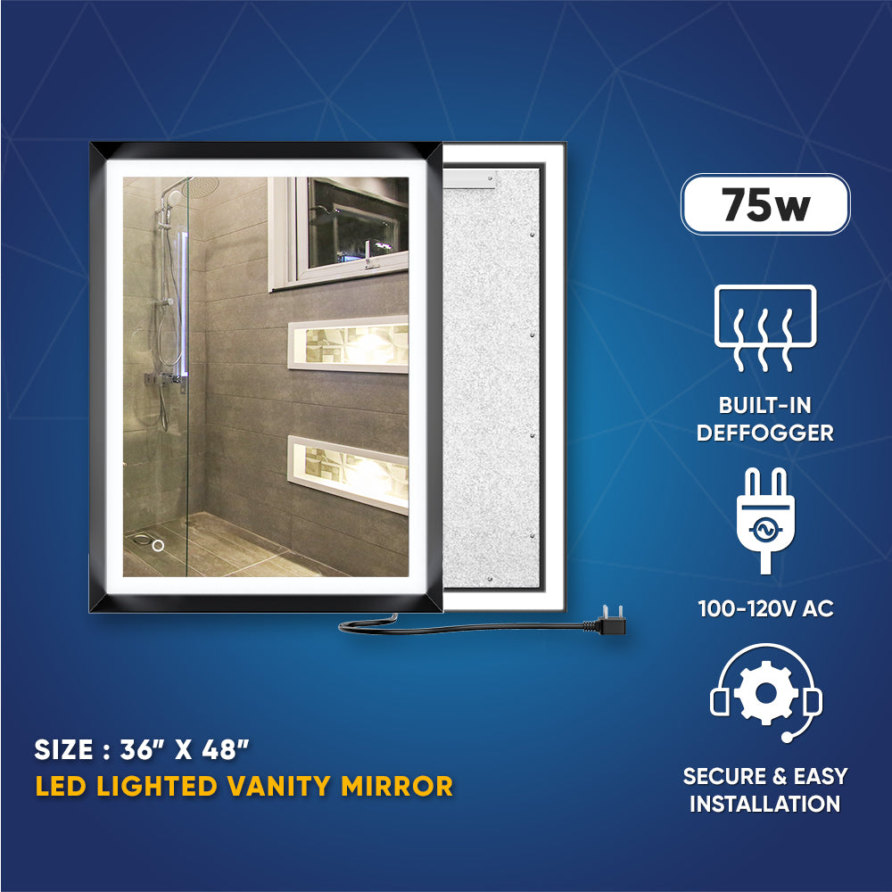 Frontlit/Backlit LED Lighted Bathroom Vanity Mirror with Frame, Anti-Fog, Touch Button, CRI 90+, Adjustable CCT & Memory, Magnum Style