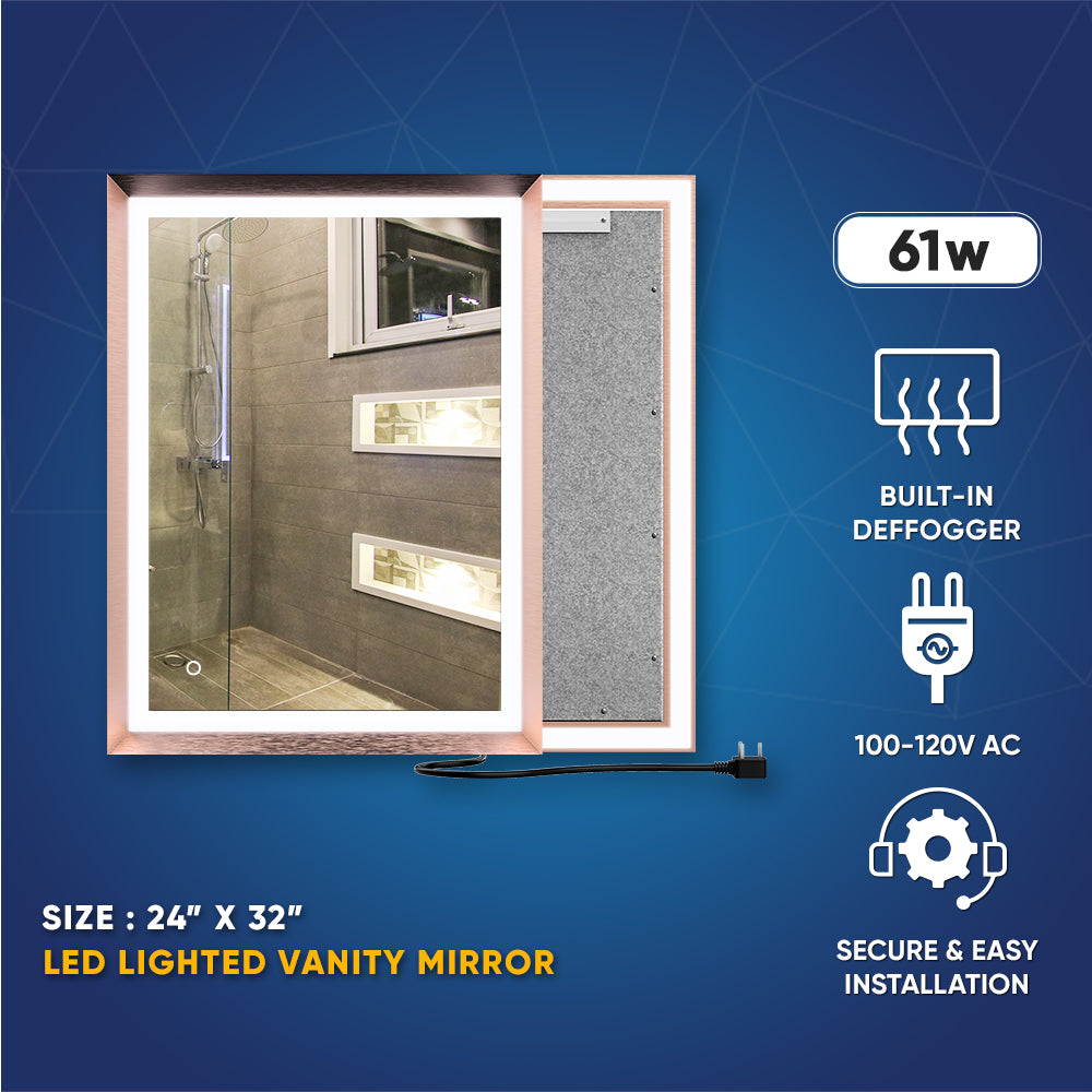 Frontlit/Backlit LED Lighted Bathroom Vanity Mirror with Frame, Anti-Fog, Touch Button, CRI 90+, Adjustable CCT & Memory, Magnum Style