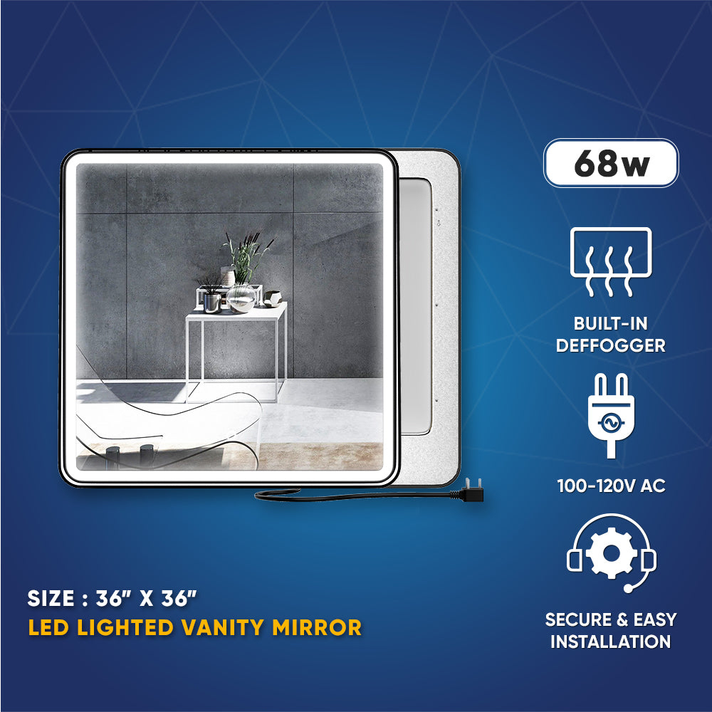 LED Lighted Bathroom Vanity Mirror With Shelf, Wall-Mounted, Touch Switch, Anti-Fog Adjustable Color Temperature & Remembrance, CRI 90+, Lighted Makeup Mirrors, Raven Style