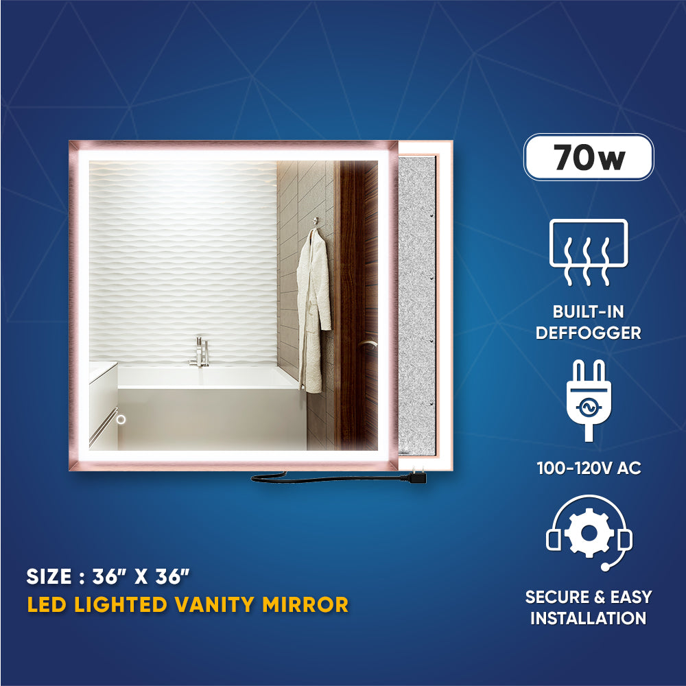 Frontlit/Backlit LED Lighted Bathroom Vanity Mirror with Frame, Anti-Fog, Touch Button, CRI 90+, Adjustable CCT & Memory, Magnum Style