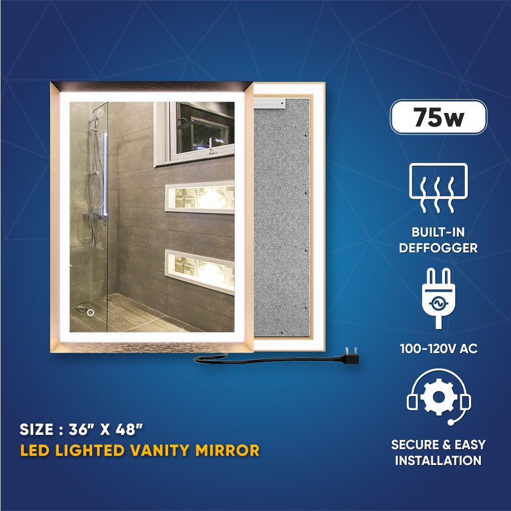 Frontlit/Backlit LED Lighted Bathroom Vanity Mirror with Frame, Anti-Fog, Touch Button, CRI 90+, Adjustable CCT & Memory, Magnum Style