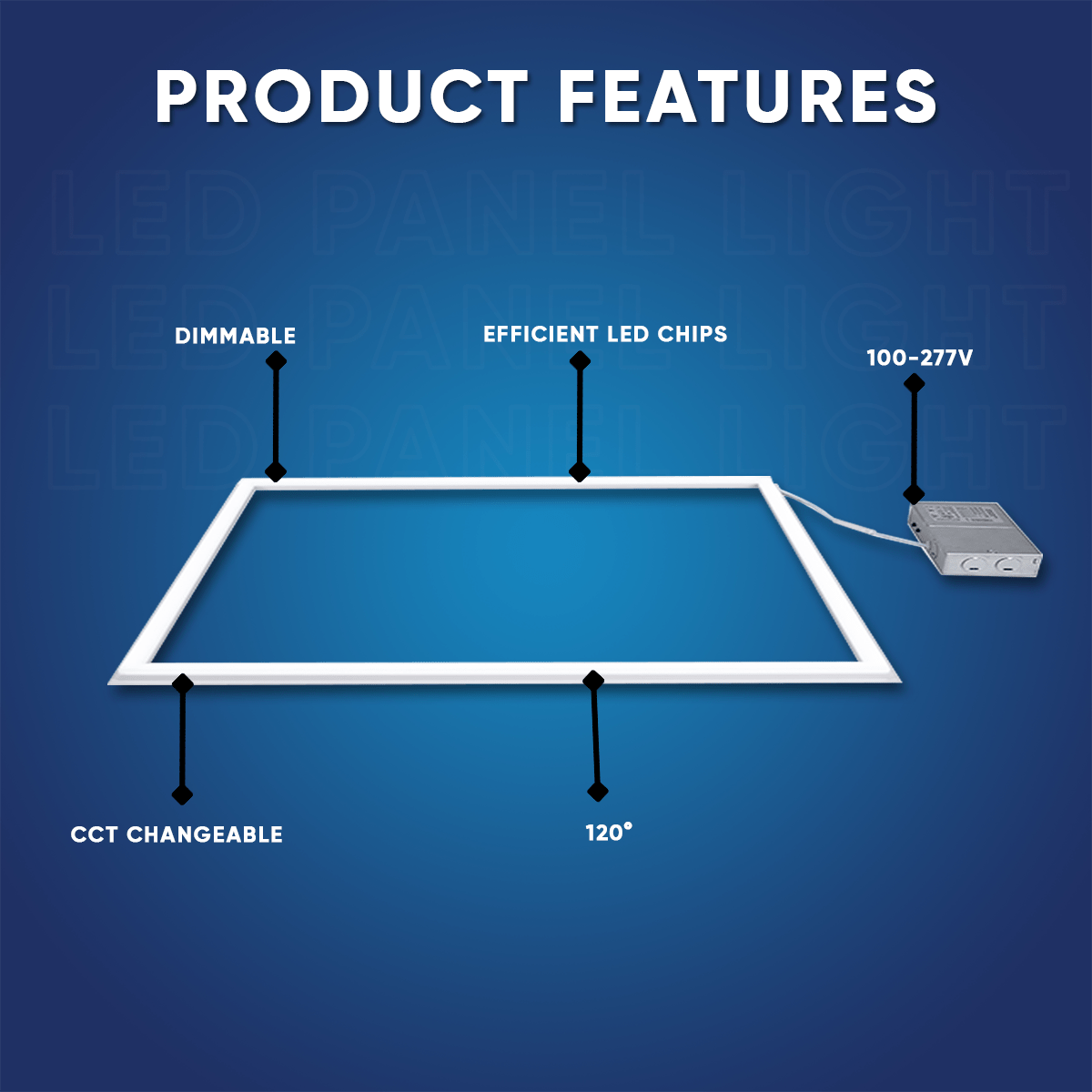 2 ft. x 4 ft. LED T - Bar Panel Light, 40W/50W/60W Wattage Adjustable, 3000K/4000K/5000K CCT Changeable, Dimmable, 6600LM, ETL & DLC Listed, Perfect For Offices, Schools, Hospitals - LEDMyPlace