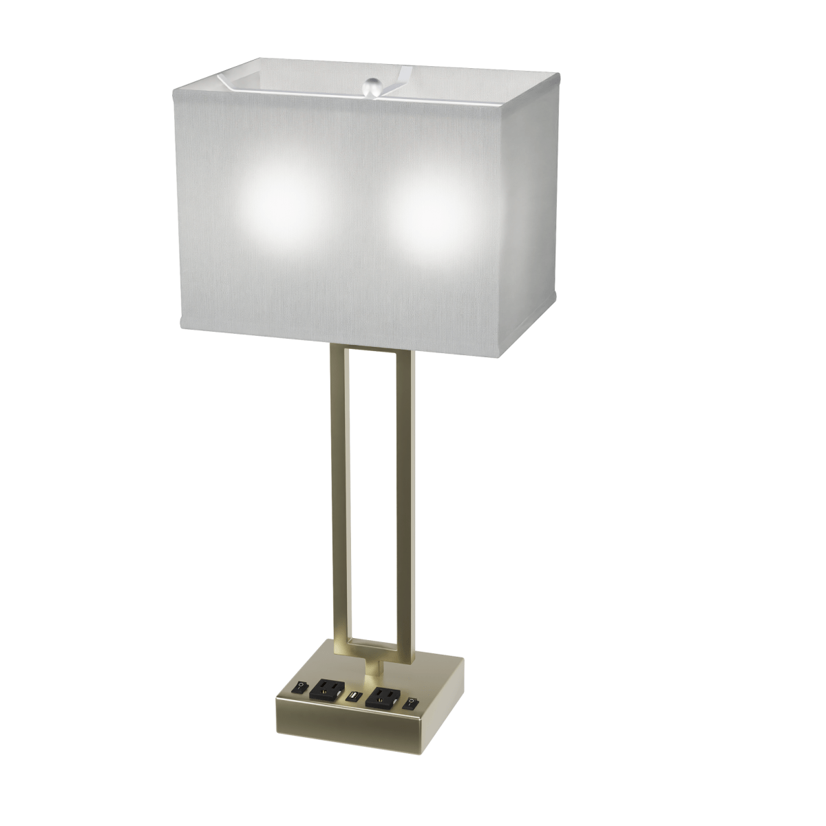 2 - Light Bedside Table Lamp With 1 - USB Charging Port, 2 - Switches, 2 - outlets, 28 inch, Brushed Nickel Finish, For Living Room, Dorm, Bedroom Lamp - LEDMyPlace