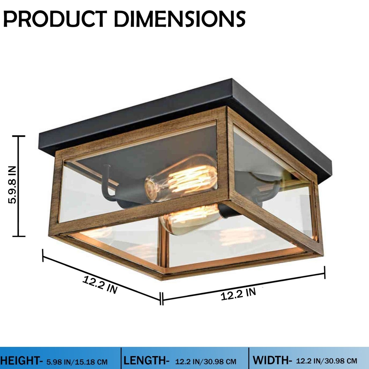 2-Light Wood Frame Flush Mount Ceiling Light