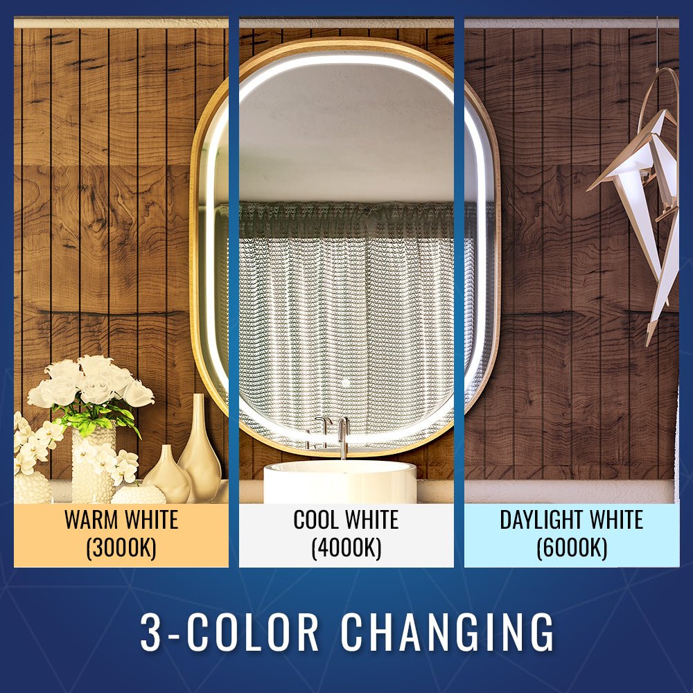 24 in. X 36 in. LED Lighted Bathroom Mirror with Gold Frame, Touch Sensor Switch and CCT Remembrance, CRI 90+, Evo Style - LEDMyPlace