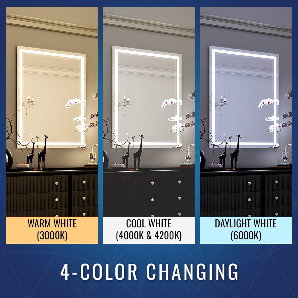 24 in. X 36 in. LED Lighted Bathroom Vanity Mirror, Adjustable Color Temperature & Remembrance, Touch Button, CRI 90+, Anti - Fog, Inner Window Style - LEDMyPlace