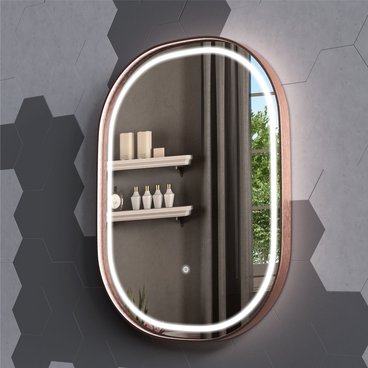 24 in. X 36 in. LED Lighted Bathroom Vanity Mirror with Rose Gold Fram