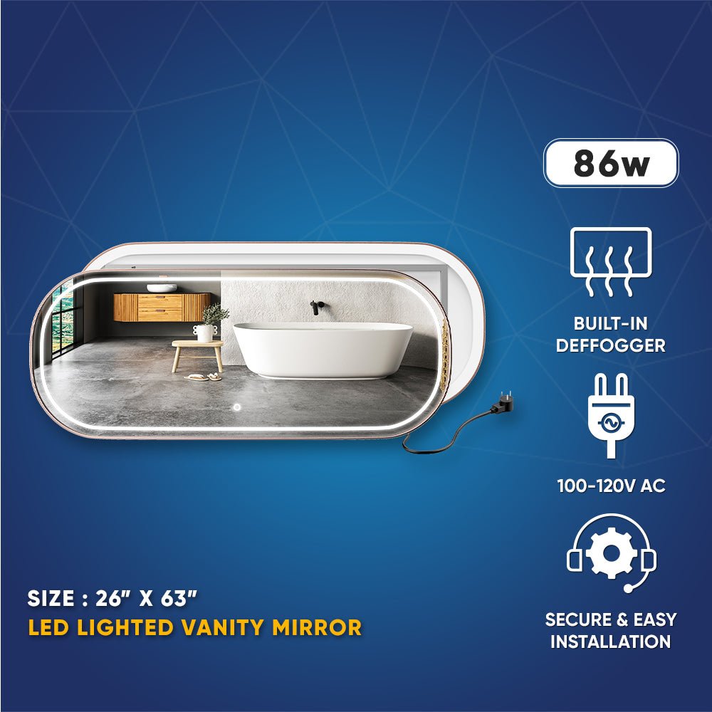 26 in. X 63 in. LED Lighted Bathroom Vanity Mirror with Rose Gold Frame, CRI 90+, Anti - Fog Adjustable Color Temperature & Remembrance, Lighted Makeup Mirrors, Realx Style - LEDMyPlace