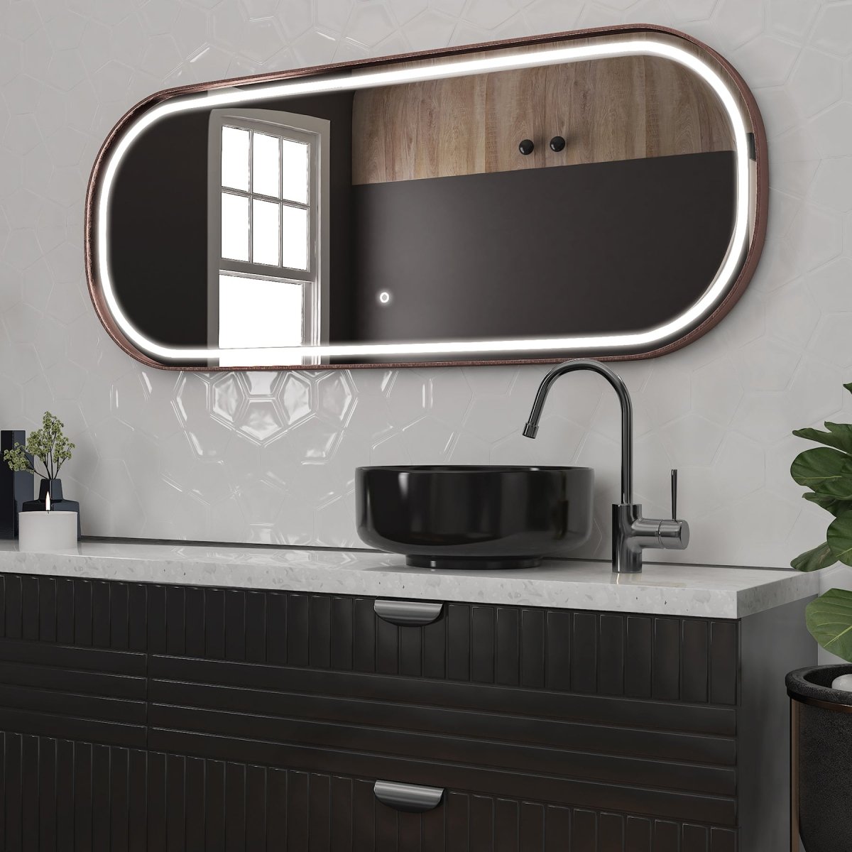 26 in. X 63 in. LED Lighted Bathroom Vanity Mirror with Rose Gold Frame, CRI 90+, Anti - Fog Adjustable Color Temperature & Remembrance, Lighted Makeup Mirrors, Realx Style - LEDMyPlace