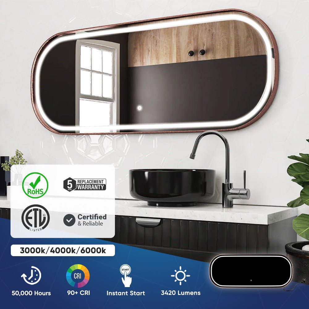 26 in. X 63 in. LED Lighted Bathroom Vanity Mirror with Rose Gold Frame, CRI 90+, Anti - Fog Adjustable Color Temperature & Remembrance, Lighted Makeup Mirrors, Realx Style - LEDMyPlace