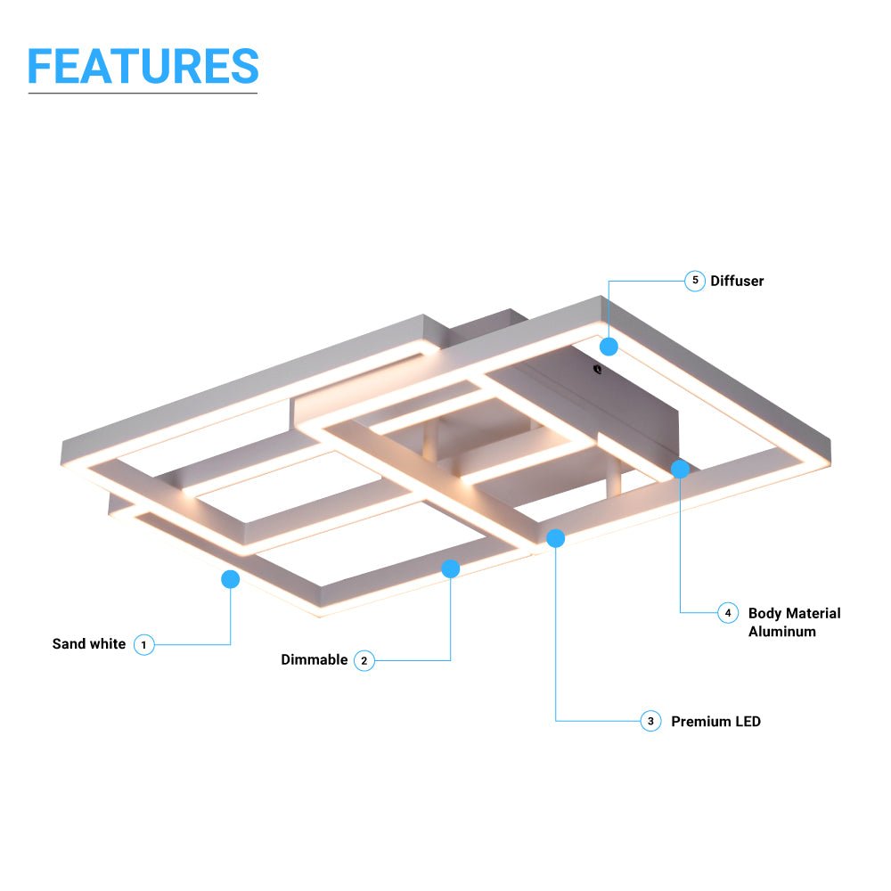 3 - Lights, Geometric Modern Ceiling Lights, Surface Mounting, 67W, 3000K(Warm White), 4032LM, Sand white Body Finish, Dimmable, Hallway Light Fixtures - LEDMyPlace