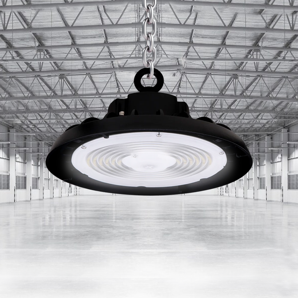 UFO LED High Bay Light 240W/220W/200W Wattage Adjustable, 5700K, 150LM/W-155LM/W, 120-277VAC, IP65, For Warehouse Factory Workshops Gymnasium & Supermarket Lighting