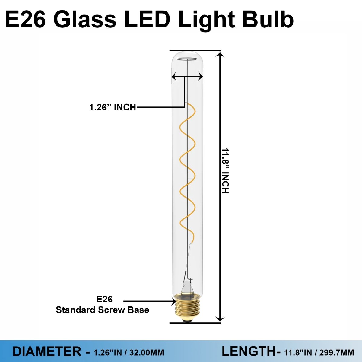 40 - Watt Equivalent T10 Dimmable Fine Bendy Filament 6W LED Vintage Edison Light Bulb Warm White, E26 Base, 2700K, 450LM, Dimmable - D1.26"*11.8"H - LEDMyPlace