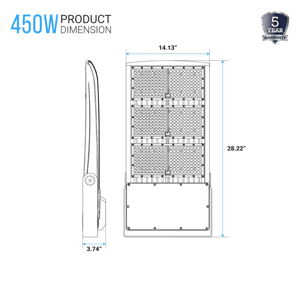450W LED High Output Flood Light With Photocell, 5700K, AC277 - 480V High Voltage, Dusk to Dawn Security Light, IP65, Bronze, With 20KV Surge Protector, For Garden Yard Parking Lot Stadium Arena Lighting Fixture - LEDMyPlace