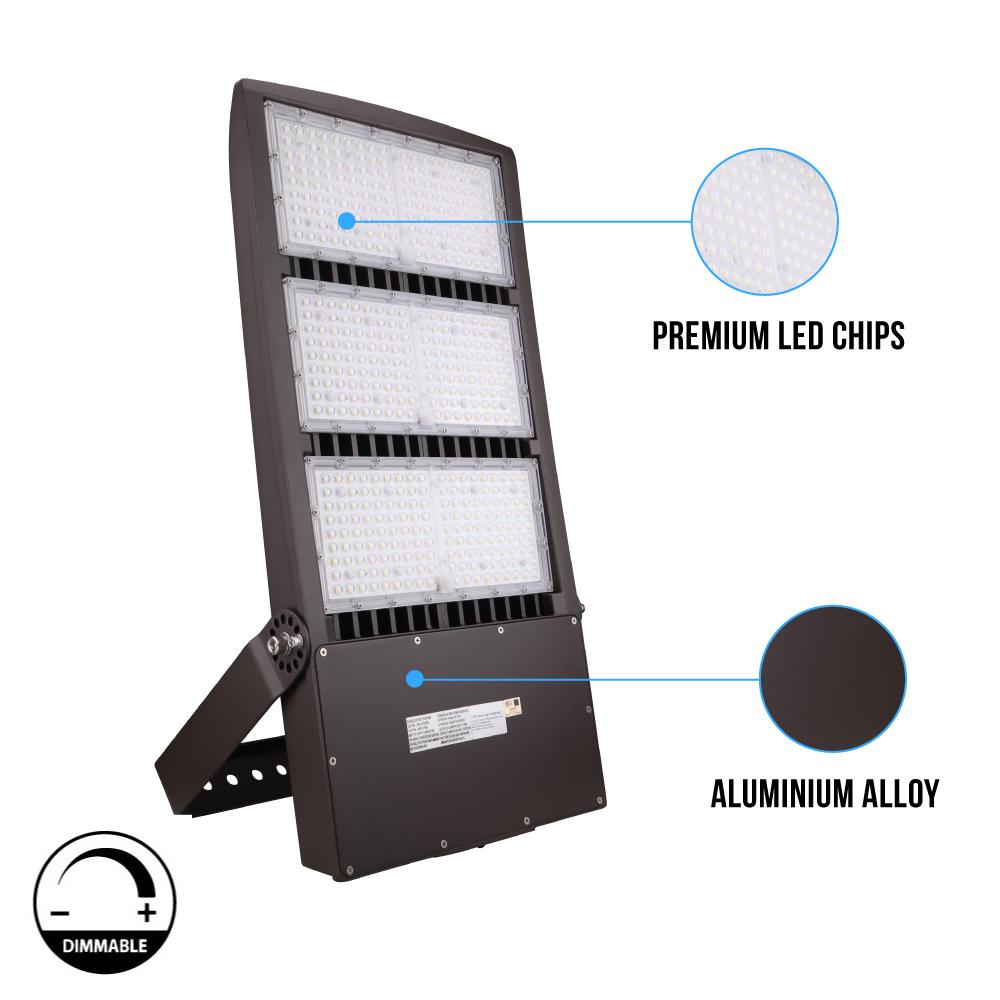450W LED High Output Flood Light With Photocell, 5700K, AC277 - 480V High Voltage, Dusk to Dawn Security Light, IP65, Bronze, With 20KV Surge Protector, For Garden Yard Parking Lot Stadium Arena Lighting Fixture - LEDMyPlace