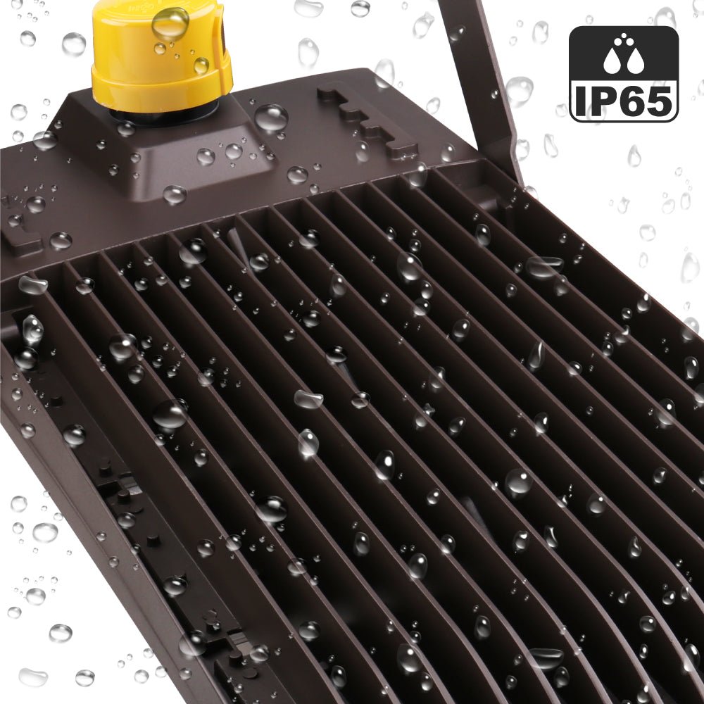 450W LED High Output Flood Light With Photocell, 5700K, AC277 - 480V High Voltage, Dusk to Dawn Security Light, IP65, Bronze, With 20KV Surge Protector, For Garden Yard Parking Lot Stadium Arena Lighting Fixture - LEDMyPlace