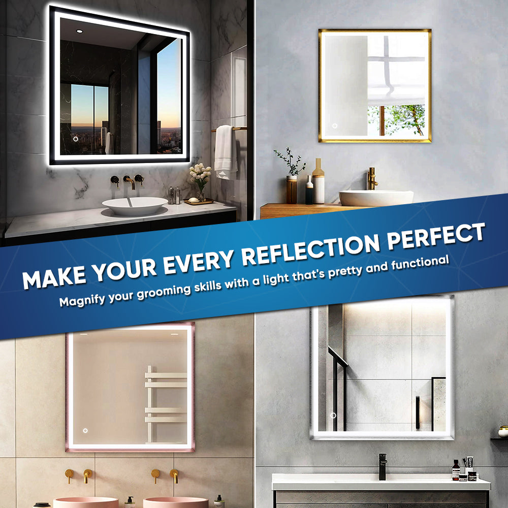 Frontlit/Backlit LED Lighted Bathroom Vanity Mirror with Frame, Anti-Fog, Touch Button, CRI 90+, Adjustable CCT & Memory, Magnum Style