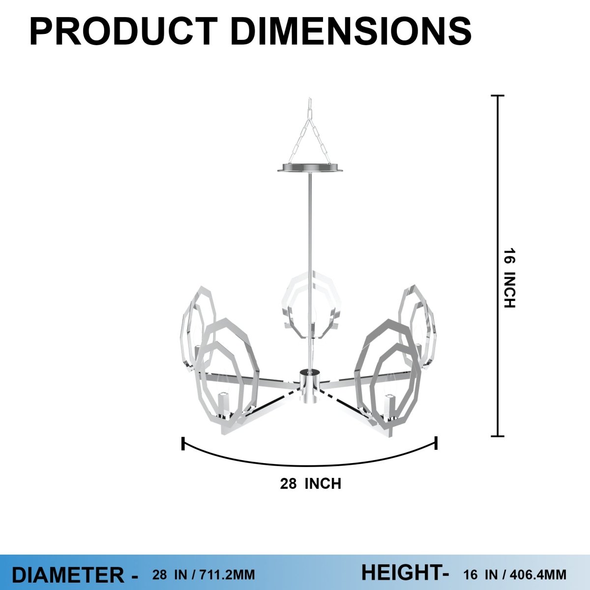 5 - Light Chrome and Stainless Steel Chandelier Light with White Glass, E12 Base, 120V, Bulb Type B10, Socket type E12, Max wattage Per Socket 60W - 28“D x 16”H - LEDMyPlace