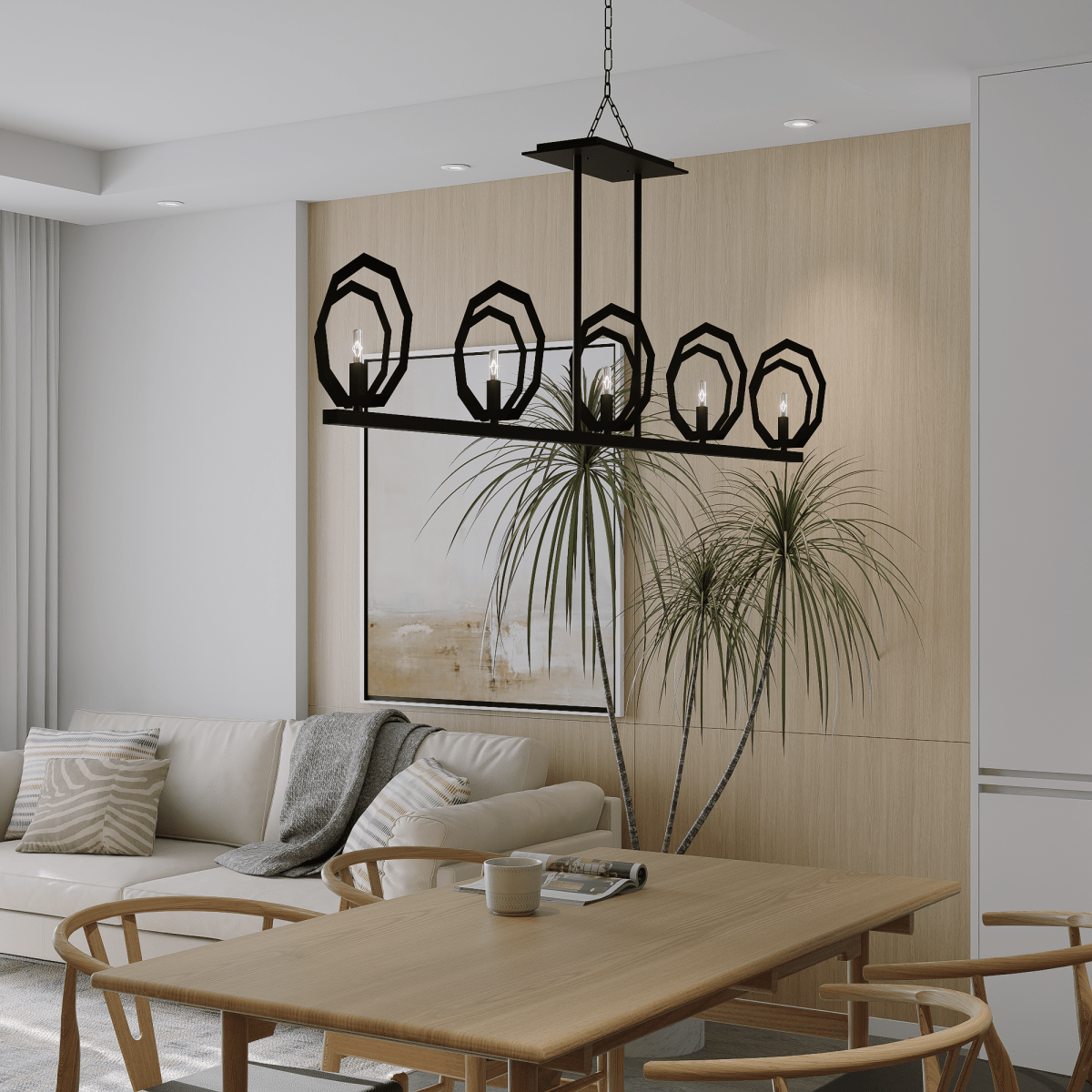 5 - Light Matte Black Finish with Deco Candlestick Linear Chandelier for Dining Room - 43"L x 7“W x 13”H - LEDMyPlace