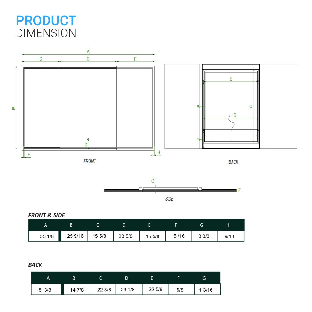 55.1 in. X 25.6 in. Backlit/Frontlit LED Lighted Bathroom Vanity Mirror with Pivoting Side Mirrors, Thin Plexiglass Edge, Anti Fog, Adjustable 3 - Color Temperature & Remembrance, Makeup Mirror, Touch Button, CRI 90+, Titan Style - LEDMyPlace