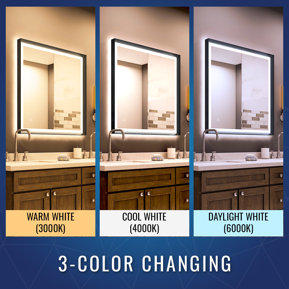 Frontlit/Backlit LED Lighted Bathroom Vanity Mirror with Frame, Anti-Fog, Touch Button, CRI 90+, Adjustable CCT & Memory, Magnum Style