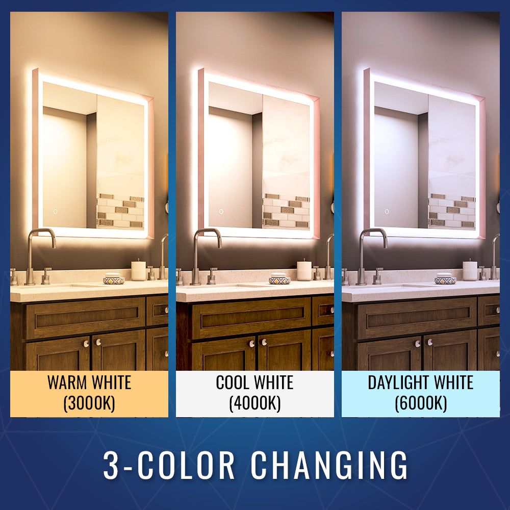 Frontlit/Backlit LED Lighted Bathroom Vanity Mirror with Frame, Anti-Fog, Touch Button, CRI 90+, Adjustable CCT & Memory, Magnum Style