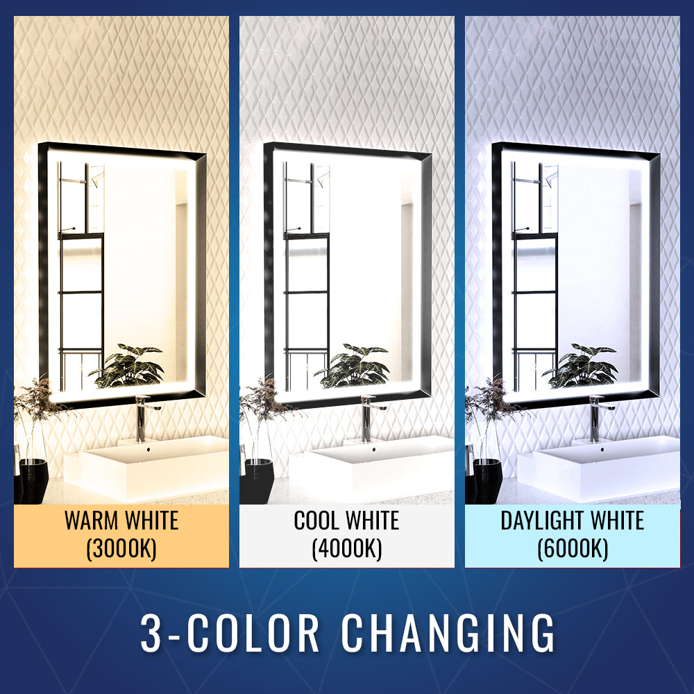 Frontlit/Backlit LED Lighted Bathroom Vanity Mirror with Frame, Anti-Fog, Touch Button, CRI 90+, Adjustable CCT & Memory, Magnum Style