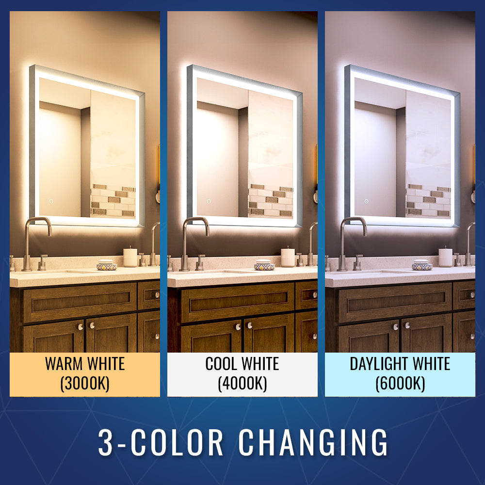 Frontlit/Backlit LED Lighted Bathroom Vanity Mirror with Frame, Anti-Fog, Touch Button, CRI 90+, Adjustable CCT & Memory, Magnum Style