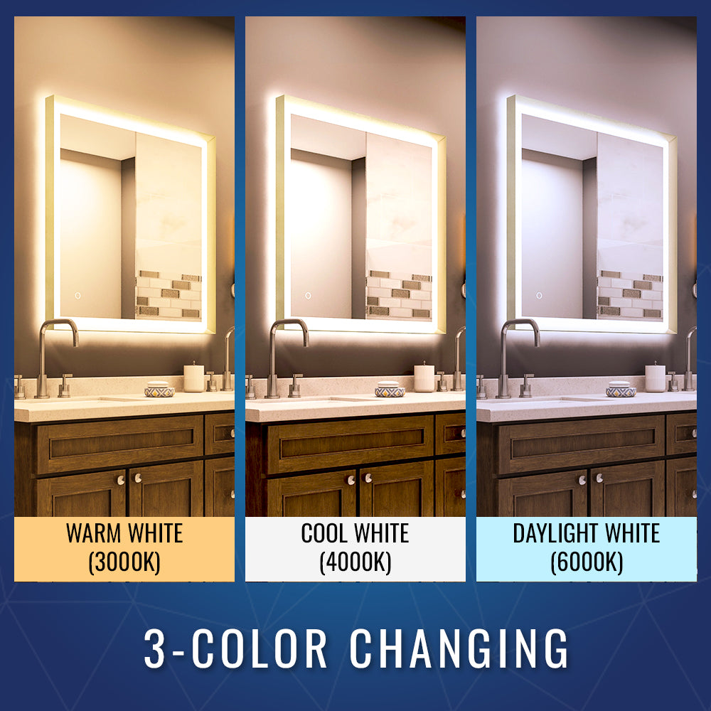 Frontlit/Backlit LED Lighted Bathroom Vanity Mirror with Frame, Anti-Fog, Touch Button, CRI 90+, Adjustable CCT & Memory, Magnum Style