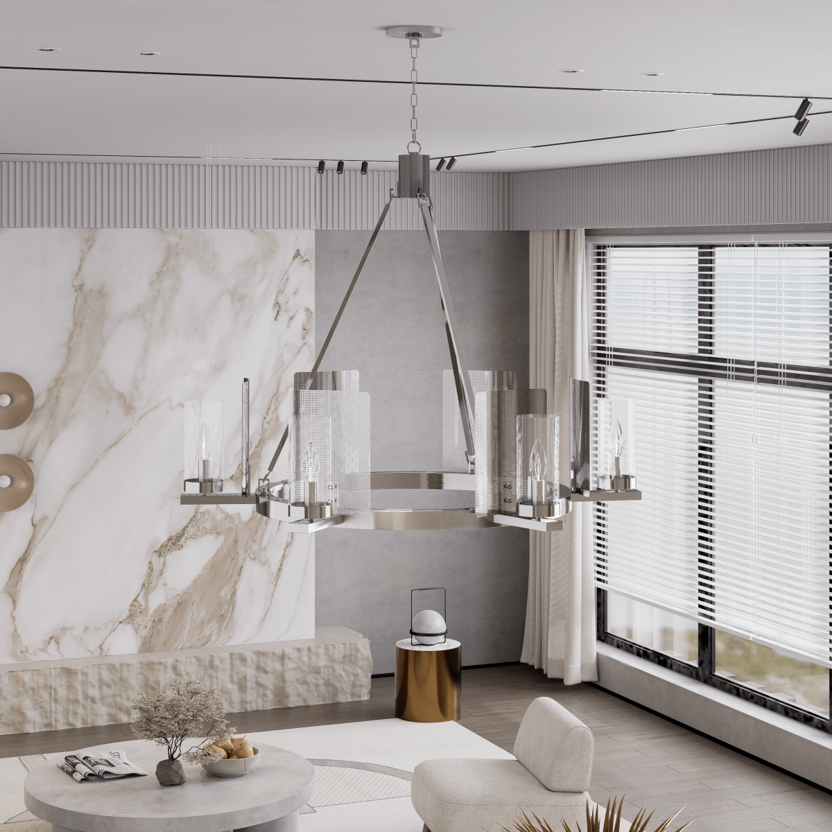 6 - Light Ring Chandelier Ceiling Light In Chrome Finish with Clear Glass, E12 Base, 120V, Bulb Type B10, Socket type E12, Max wattage Per Socket 60W - 28“D x 22”H - LEDMyPlace