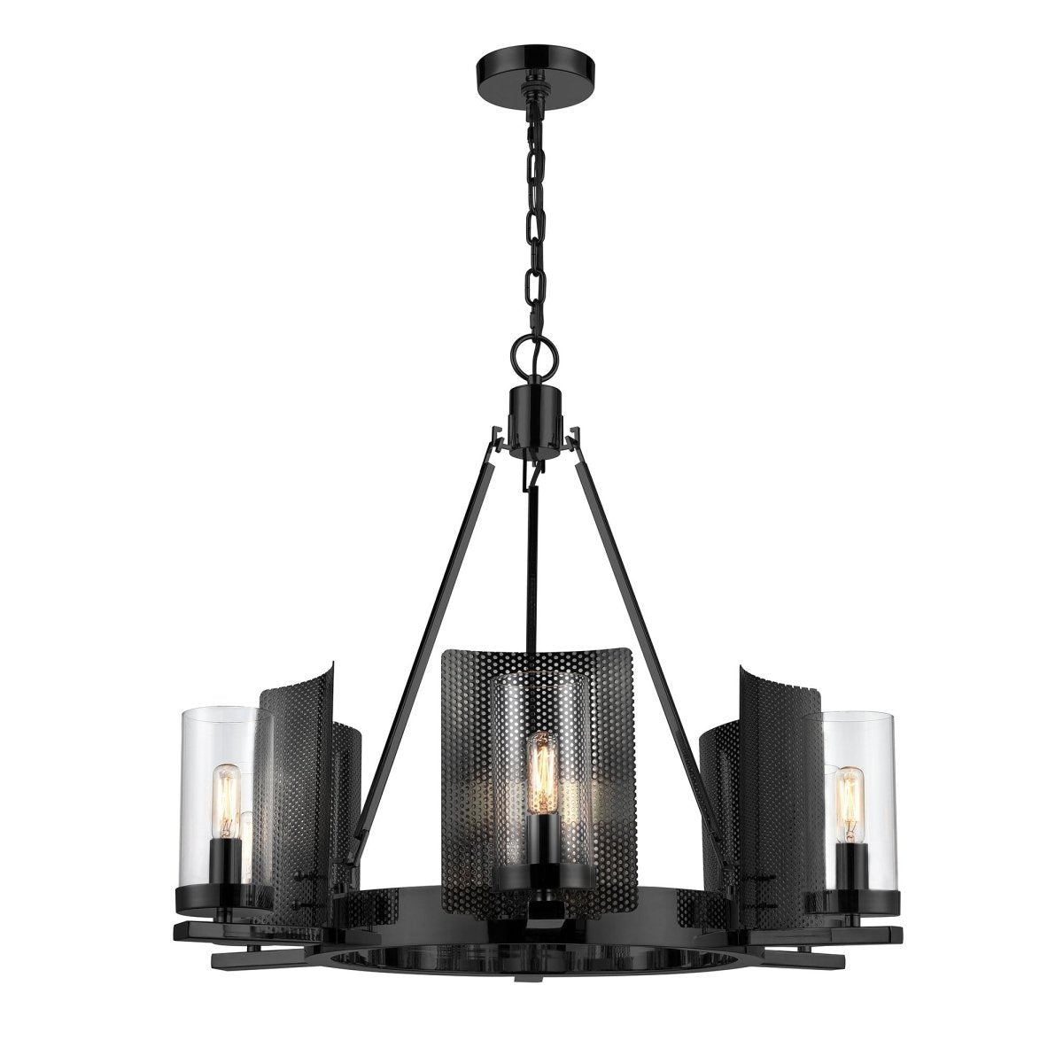 6 - Light Ring Chandelier Ceiling Light In Matte Black Finish with Clear Glass, E12 Base, Width 28" Height 22", 120V, Bulb Type B10, Socket type E12, Max wattage Per Socket 60W - LEDMyPlace