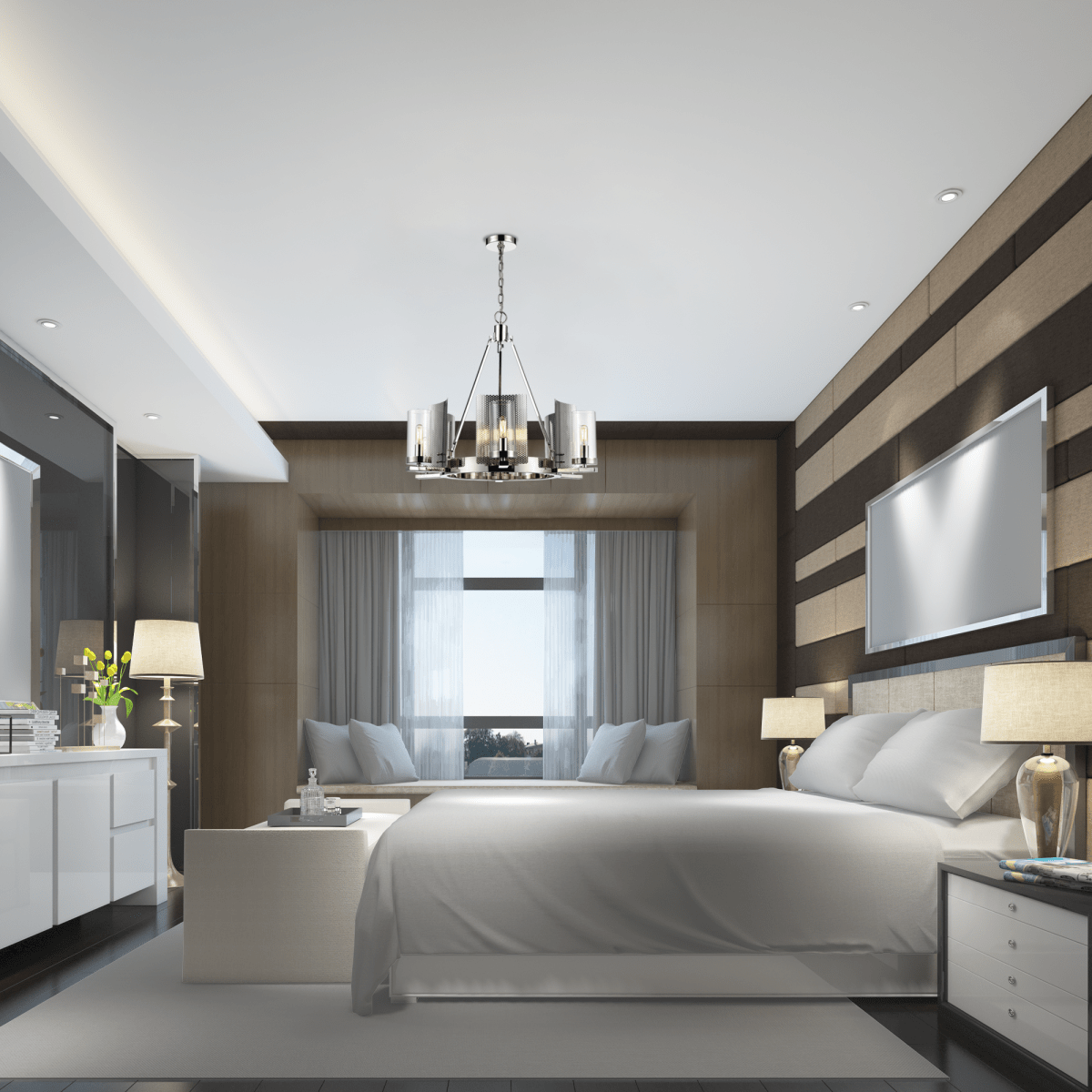 6 - Light Ring Chandelier Ceiling Light In Matte Black Finish with Clear Glass, E12 Base, Width 28" Height 22", 120V, Bulb Type B10, Socket type E12, Max wattage Per Socket 60W - LEDMyPlace