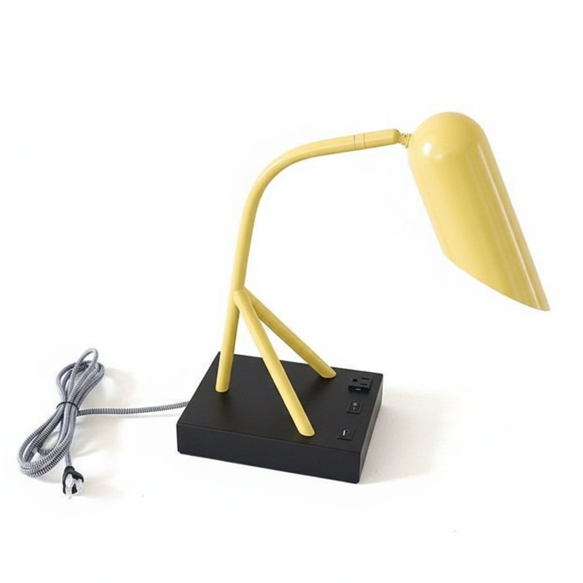 6.25″W x 16.2″H Black/Yellow Table Lamp with E12 Socket, Outlet, and USB Ports - LEDMyPlace