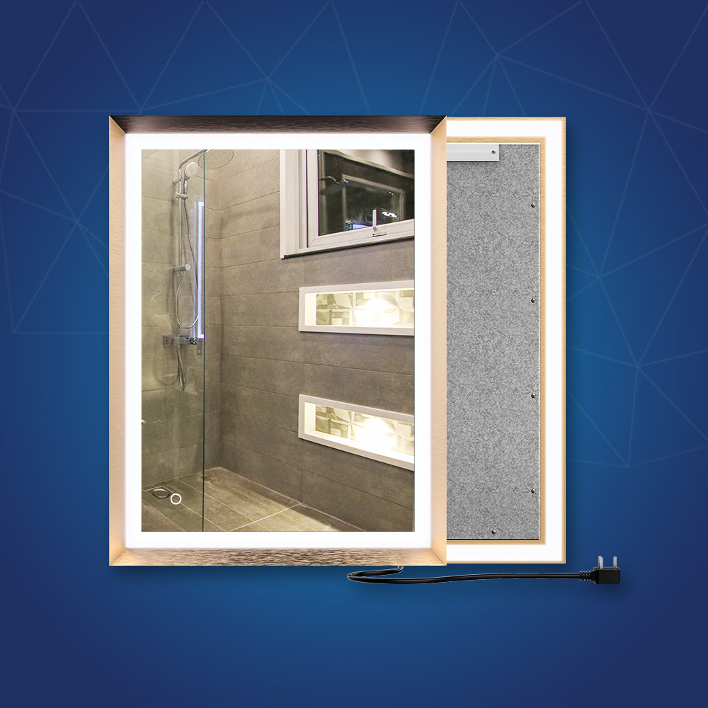 Frontlit/Backlit LED Lighted Bathroom Vanity Mirror with Frame, Anti-Fog, Touch Button, CRI 90+, Adjustable CCT & Memory, Magnum Style