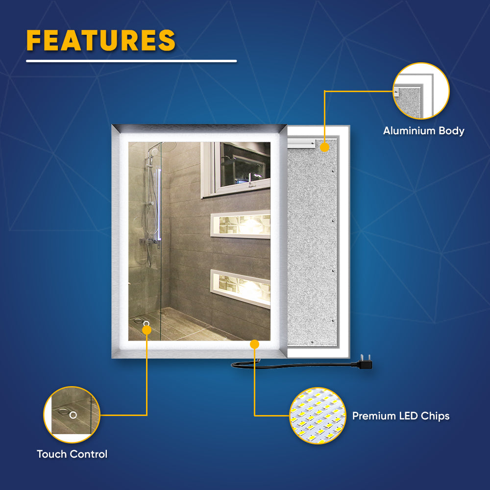Frontlit/Backlit LED Lighted Bathroom Vanity Mirror with Frame, Anti-Fog, Touch Button, CRI 90+, Adjustable CCT & Memory, Magnum Style